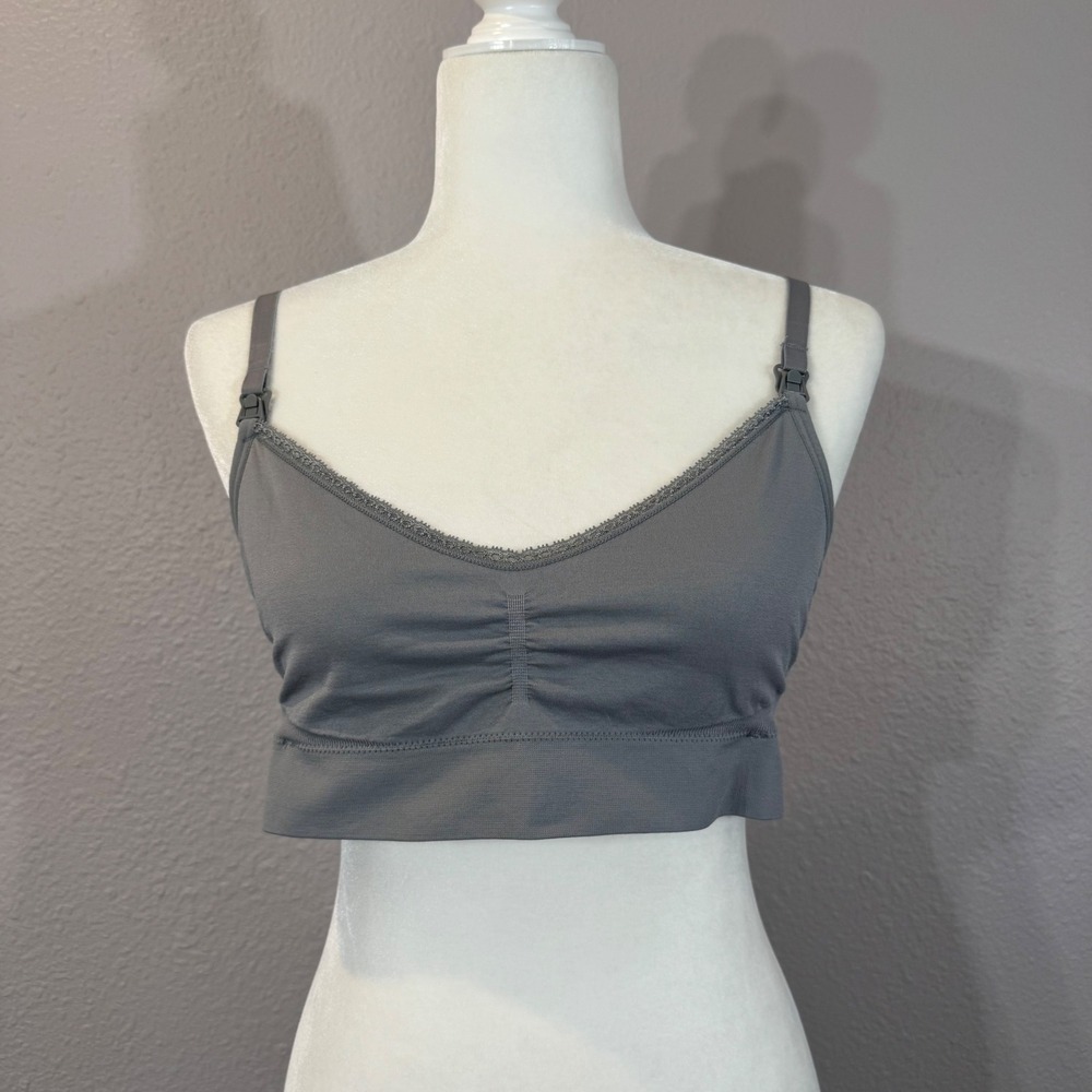 Under Control Women's Size XL Gray Lace Trim Nursing Maternity Bra RN148628